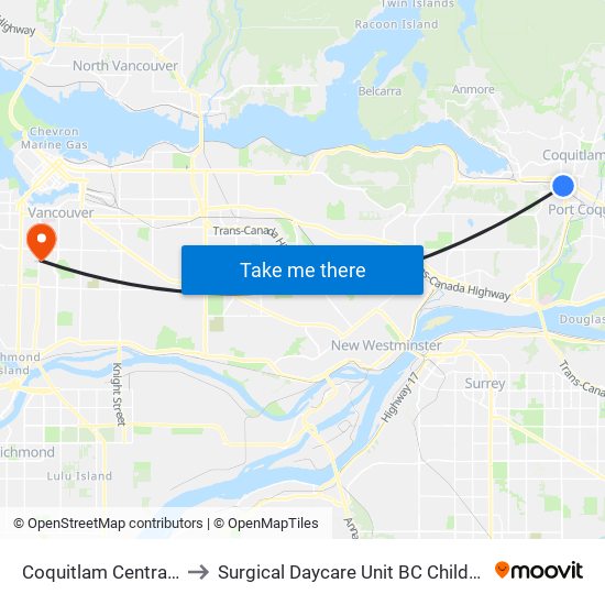 Coquitlam Central Station to Surgical Daycare Unit BC Children's Hospital map