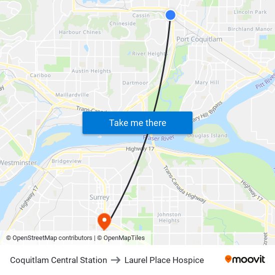 Coquitlam Central Station to Laurel Place Hospice map