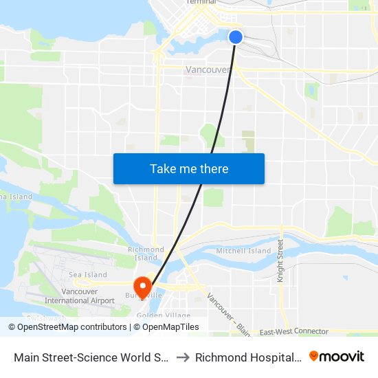 Main Street-Science World Station @ Bay 1 to Richmond Hospital Admitting map