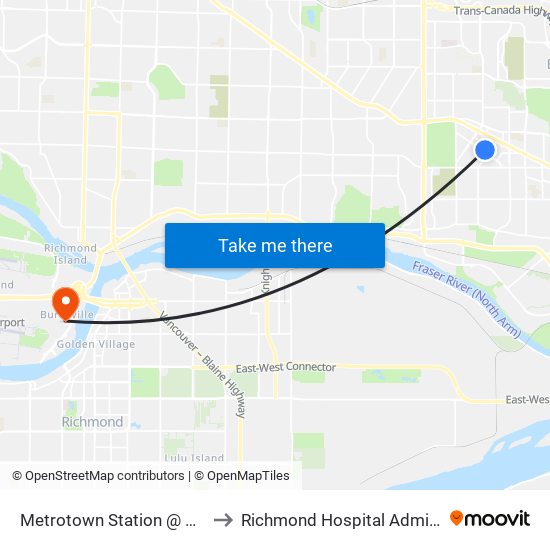 Metrotown Station @ Bay 4 to Richmond Hospital Admitting map