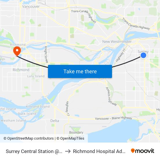 Surrey Central Station @ Bay 8 to Richmond Hospital Admitting map