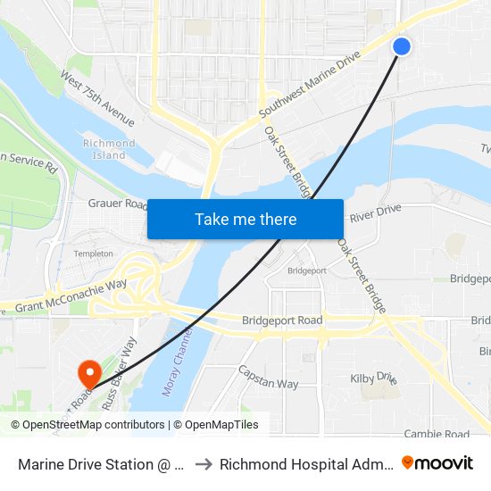 Marine Drive Station @ Bay 1 to Richmond Hospital Admitting map