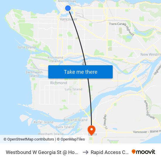 Westbound W Georgia St @ Homer St to Rapid Access Clinic map