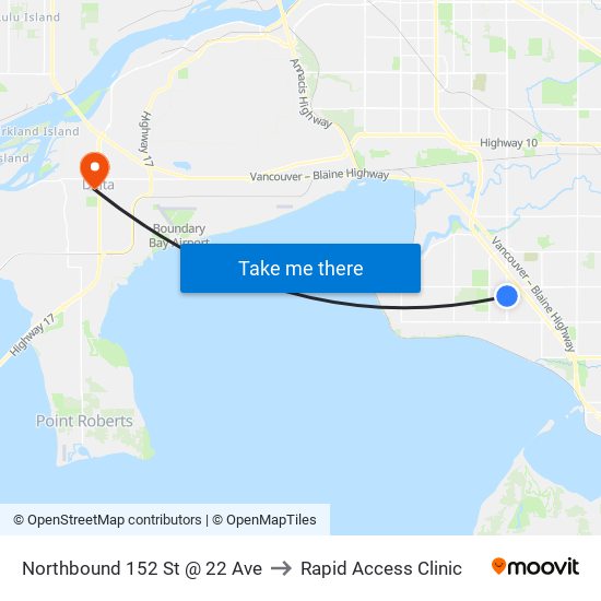 Northbound 152 St @ 22 Ave to Rapid Access Clinic map