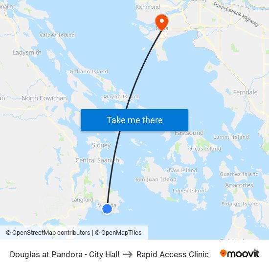 Douglas at Pandora - City Hall to Rapid Access Clinic map