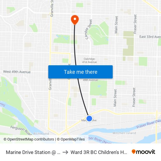 Marine Drive Station @ Bay 1 to Ward 3R BC Children's Hospital map