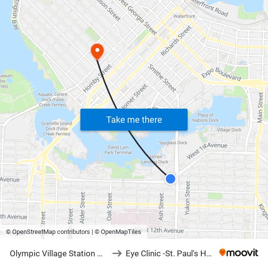 Olympic Village Station @ Bay 1 to Eye Clinic -St. Paul's Hospital map