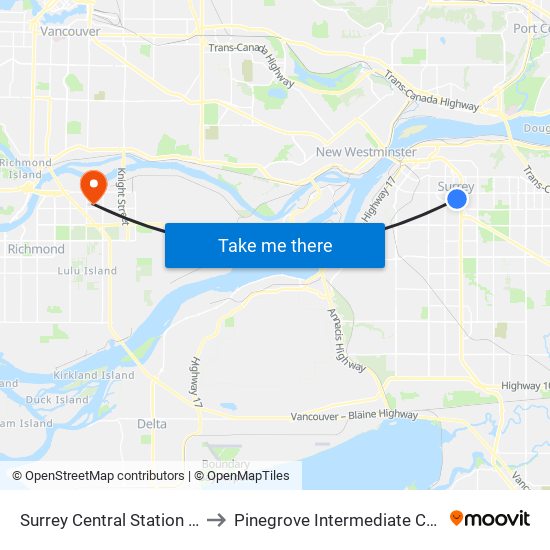 Surrey Central Station @ Bay 8 to Pinegrove Intermediate Care Home map