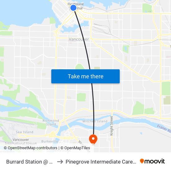 Burrard Station @ Bay 1 to Pinegrove Intermediate Care Home map