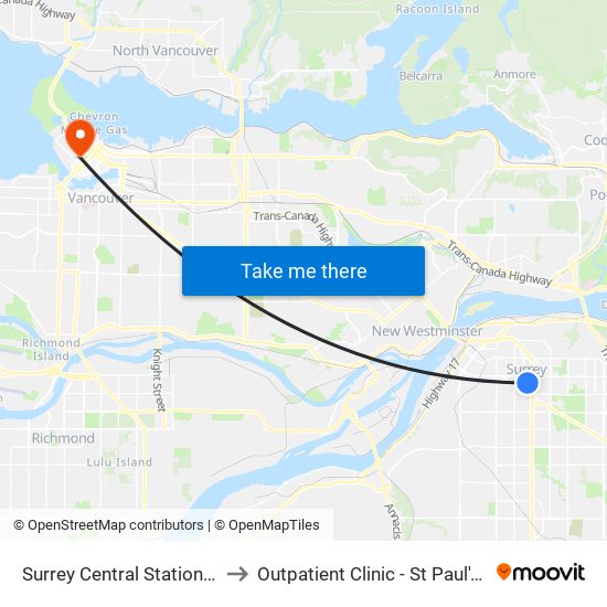 Surrey Central Station @ Bay 9 to Outpatient Clinic - St Paul's Hospital map