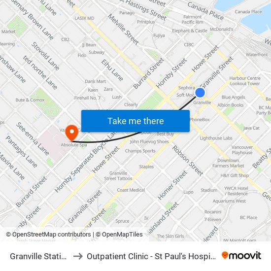 Granville Station to Outpatient Clinic - St Paul's Hospital map