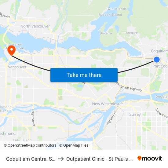 Coquitlam Central Station to Outpatient Clinic - St Paul's Hospital map