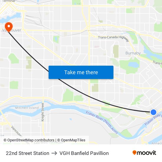 22nd Street Station to VGH Banfield Pavillion map