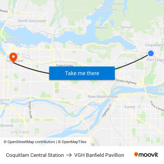 Coquitlam Central Station to VGH Banfield Pavillion map