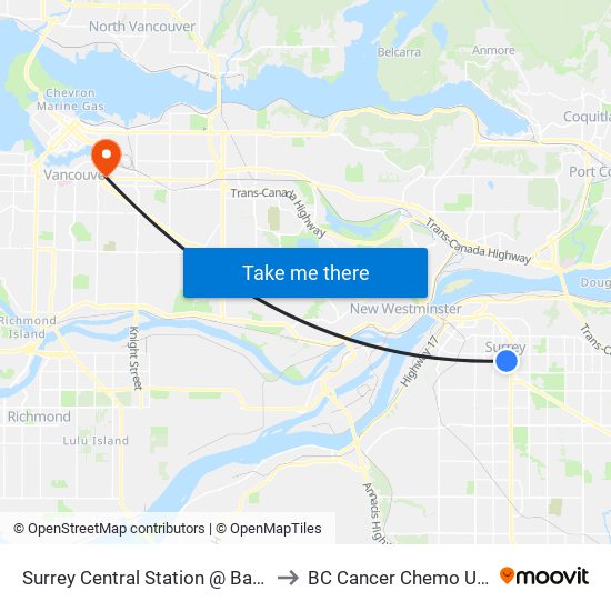 Surrey Central Station @ Bay 8 to BC Cancer Chemo Unit map