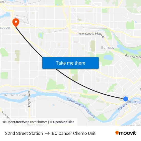 22nd Street Station to BC Cancer Chemo Unit map
