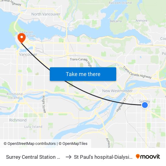 Surrey Central Station @ Bay 9 to St Paul's hospital-Dialysis Clinic map