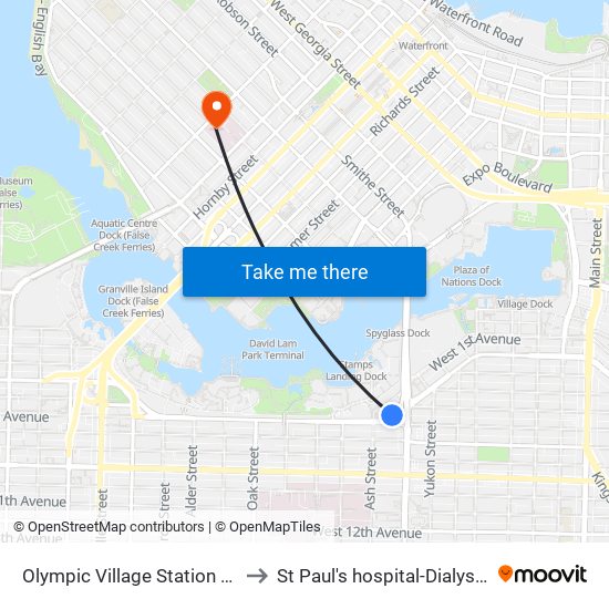Olympic Village Station @ Bay 1 to St Paul's hospital-Dialysis Clinic map