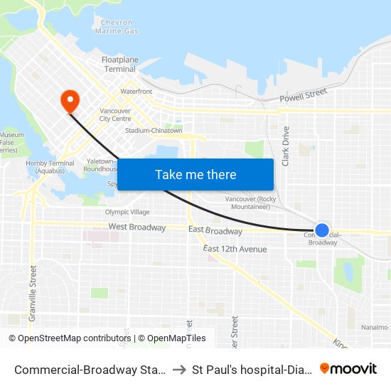 Commercial-Broadway Station @ Bay 5 to St Paul's hospital-Dialysis Clinic map