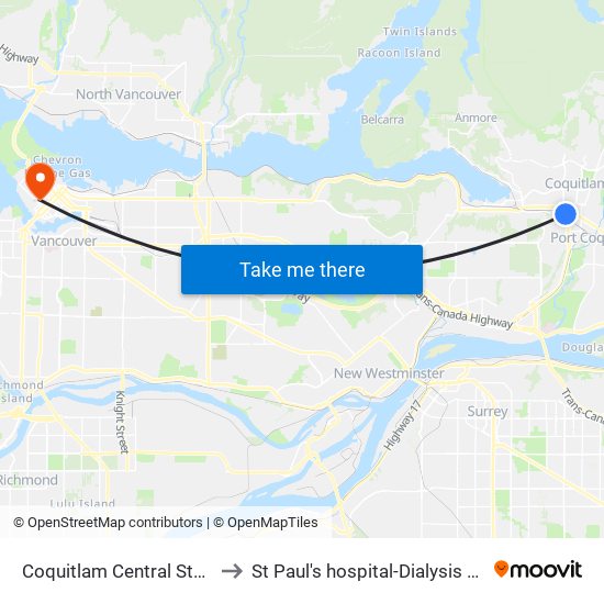 Coquitlam Central Station to St Paul's hospital-Dialysis Clinic map