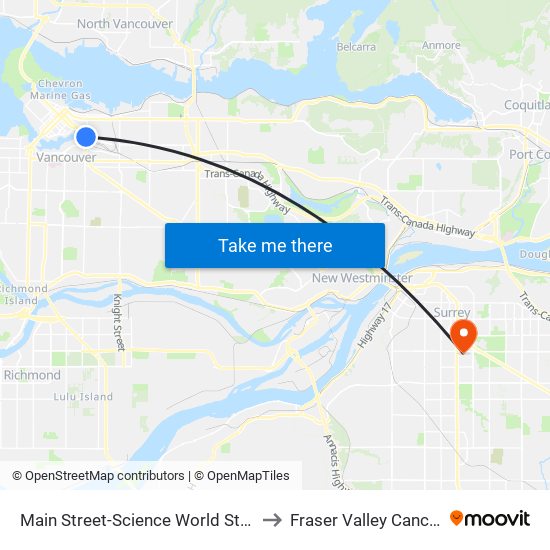 Main Street-Science World Station @ Bay 1 to Fraser Valley Cancer Center map