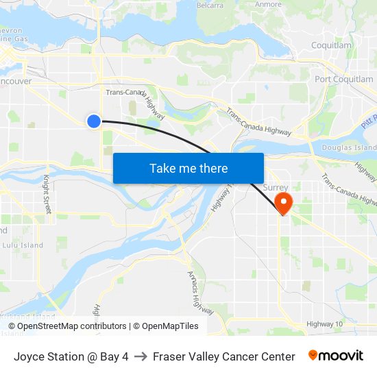Joyce Station @ Bay 4 to Fraser Valley Cancer Center map