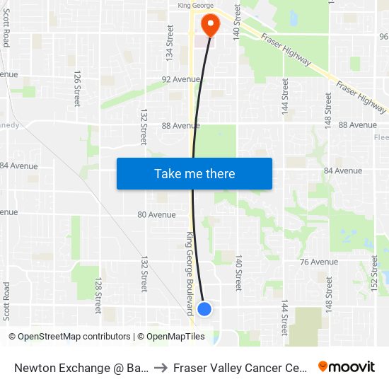 Newton Exchange @ Bay 4 to Fraser Valley Cancer Center map
