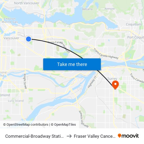 Commercial-Broadway Station @ Bay 5 to Fraser Valley Cancer Center map