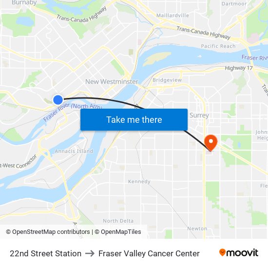 22nd Street Station to Fraser Valley Cancer Center map