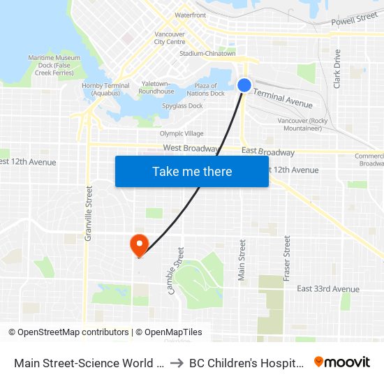 Main Street-Science World Station @ Bay 1 to BC Children's Hospital Foundation map