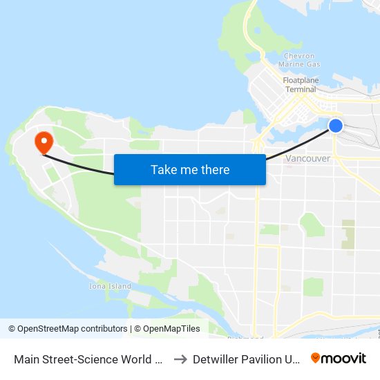 Main Street-Science World Station @ Bay 1 to Detwiller Pavilion UBC Hospital map