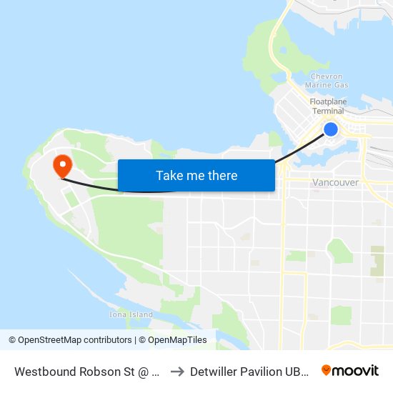 Westbound Robson St @ Hamilton St to Detwiller Pavilion UBC Hospital map