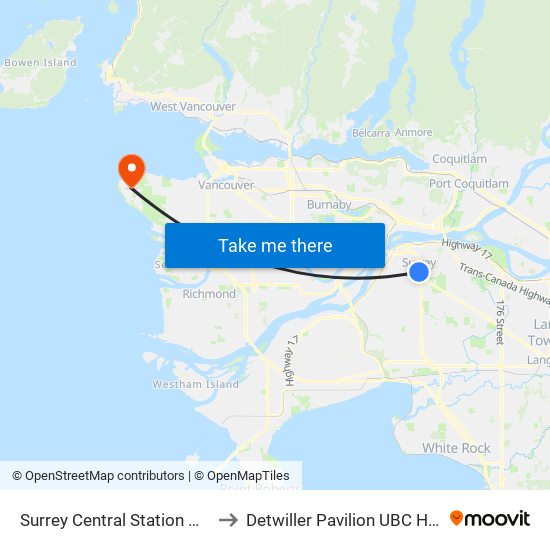 Surrey Central Station @ Bay 9 to Detwiller Pavilion UBC Hospital map