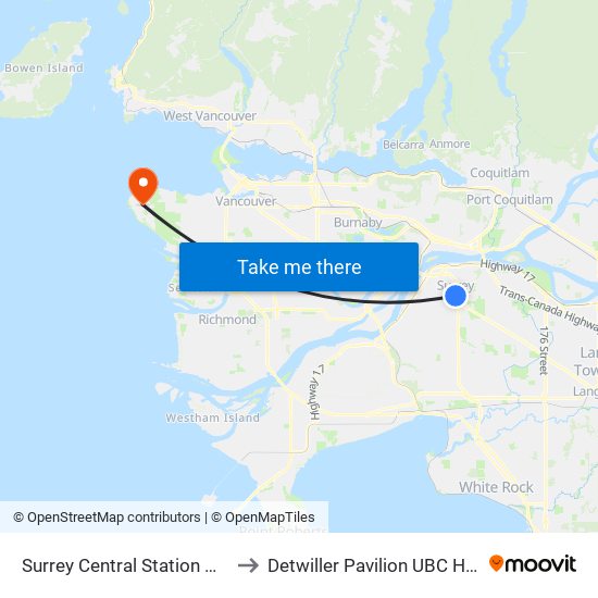Surrey Central Station @ Bay 4 to Detwiller Pavilion UBC Hospital map