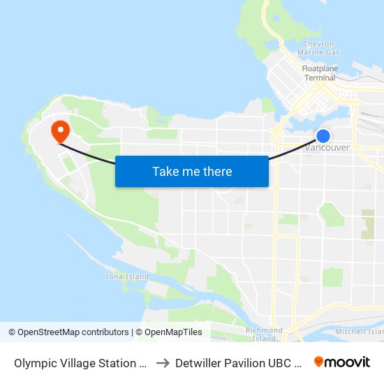 Olympic Village Station @ Bay 1 to Detwiller Pavilion UBC Hospital map