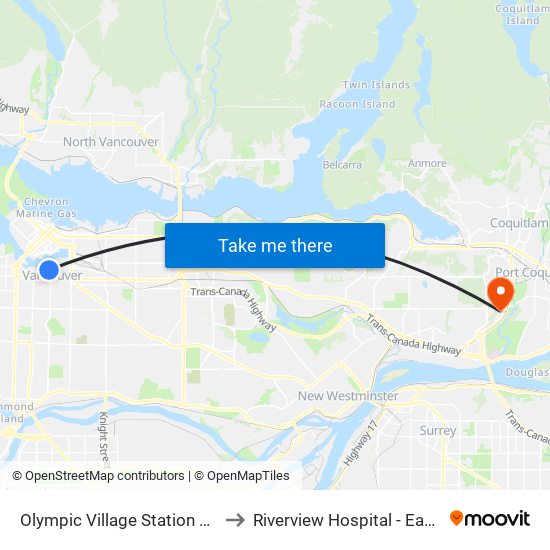 Olympic Village Station @ Bay 1 to Riverview Hospital - East Lawn map