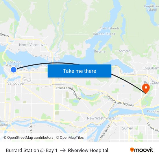 Burrard Station @ Bay 1 to Riverview Hospital map