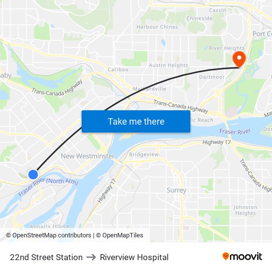22nd Street Station to Riverview Hospital map