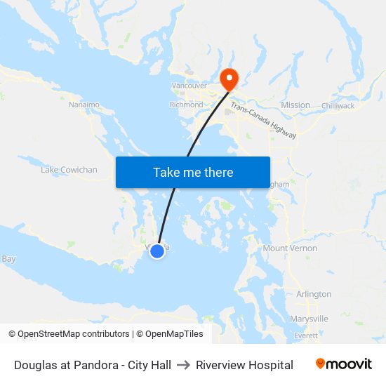 Douglas at Pandora - City Hall to Riverview Hospital map