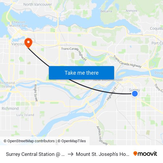 Surrey Central Station @ Bay 8 to Mount St. Joseph's Hospital map