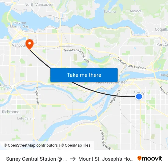 Surrey Central Station @ Bay 4 to Mount St. Joseph's Hospital map