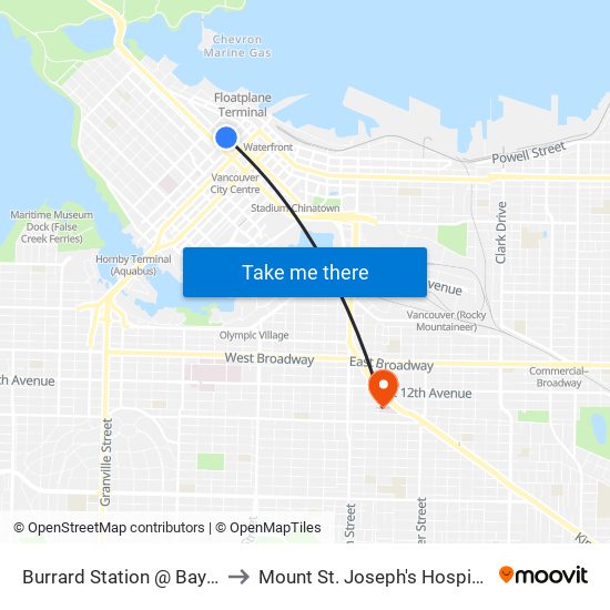 Burrard Station @ Bay 1 to Mount St. Joseph's Hospital map