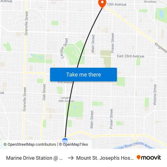 Marine Drive Station @ Bay 1 to Mount St. Joseph's Hospital map
