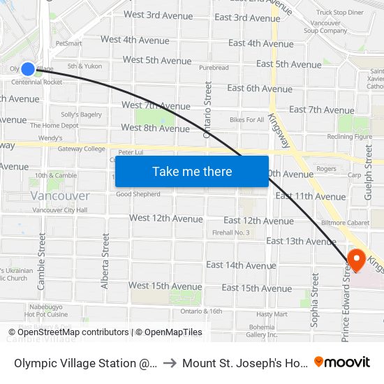 Olympic Village Station @ Bay 1 to Mount St. Joseph's Hospital map