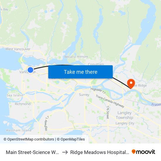 Main Street-Science World Station @ Bay 1 to Ridge Meadows Hospital & Health Care Centre map