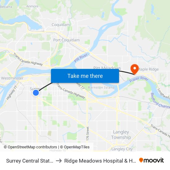 Surrey Central Station @ Bay 9 to Ridge Meadows Hospital & Health Care Centre map