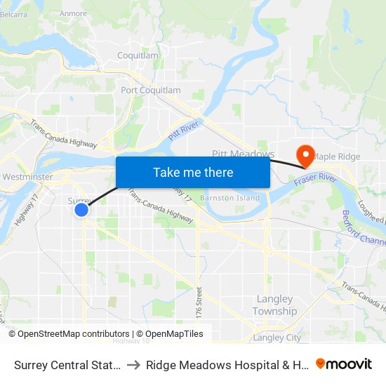 Surrey Central Station @ Bay 2 to Ridge Meadows Hospital & Health Care Centre map