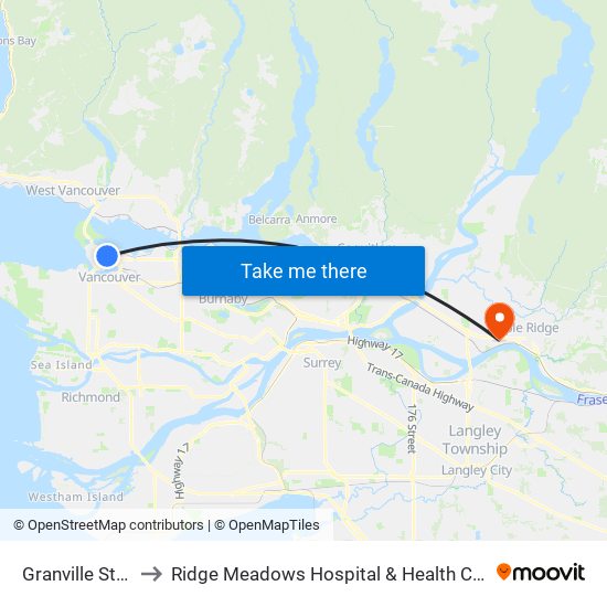Granville Station to Ridge Meadows Hospital & Health Care Centre map