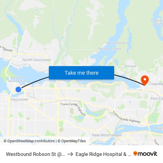 Westbound Robson St @ Hamilton St to Eagle Ridge Hospital & Health Care map
