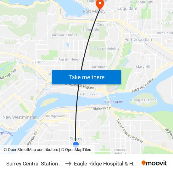 Surrey Central Station @ Bay 4 to Eagle Ridge Hospital & Health Care map